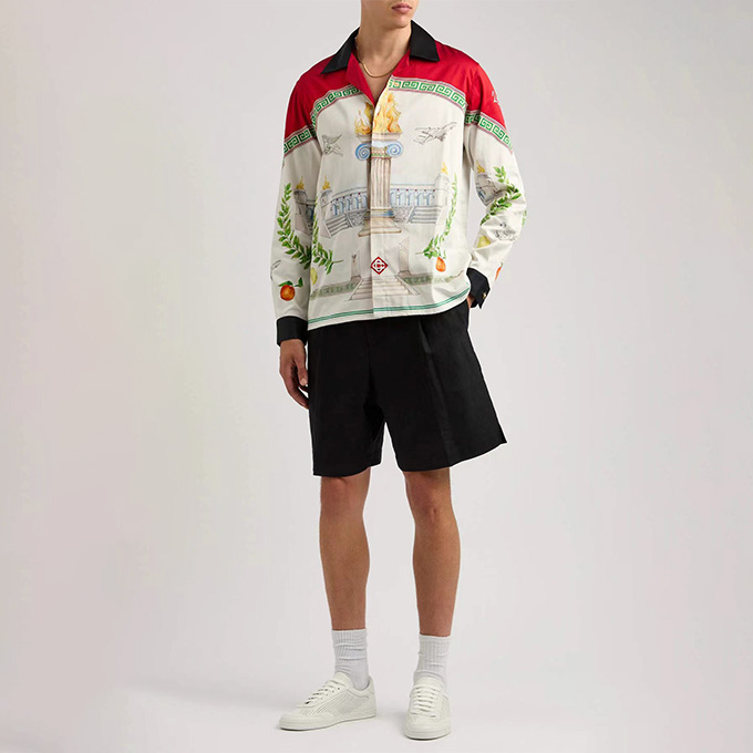 casablanca flame print cotton long-sleeve shirt